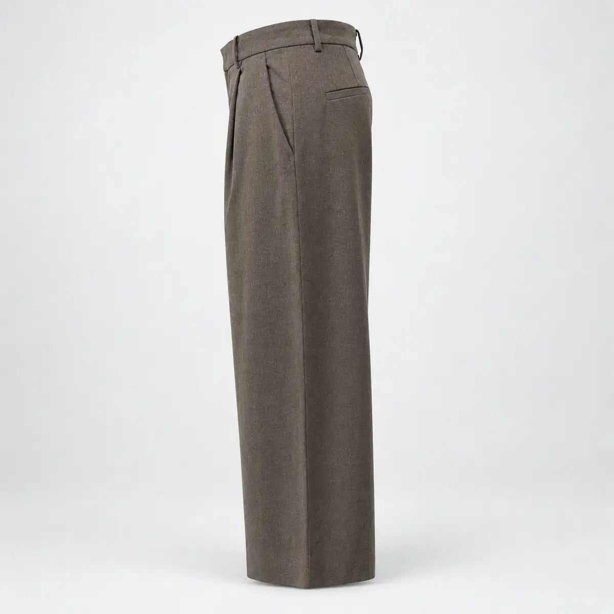 Taupe Single-Pleat Wide-Leg Tailored Trousers — 2