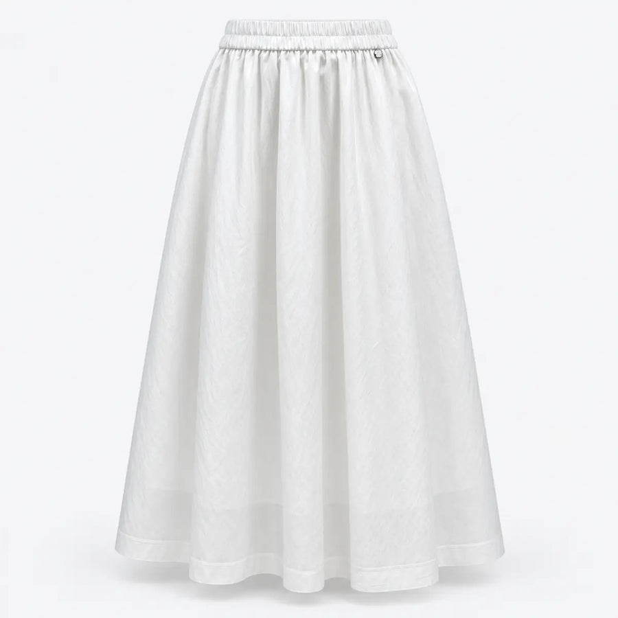 White Elastic-Waist A-Line Maxi Skirt