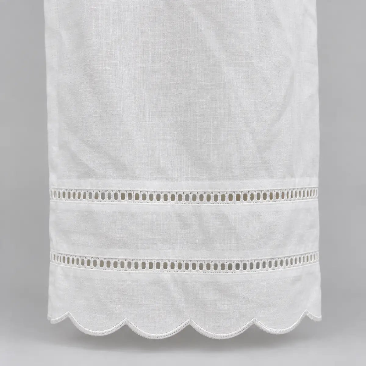 White Drawstring Wide-Leg Pants with Scalloped Hems — 4