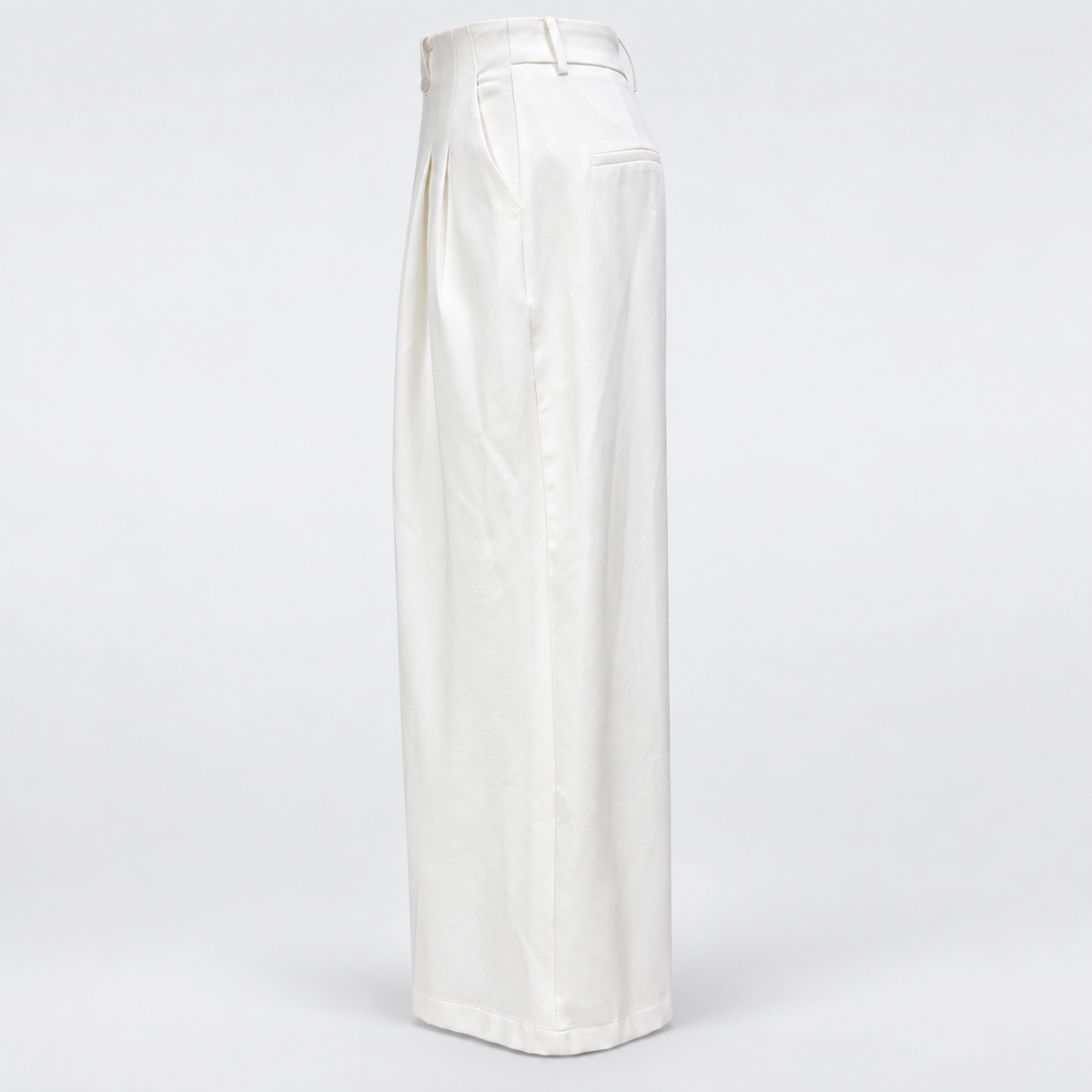 White Button-Tab Pleated Wide-Leg Trousers — 2