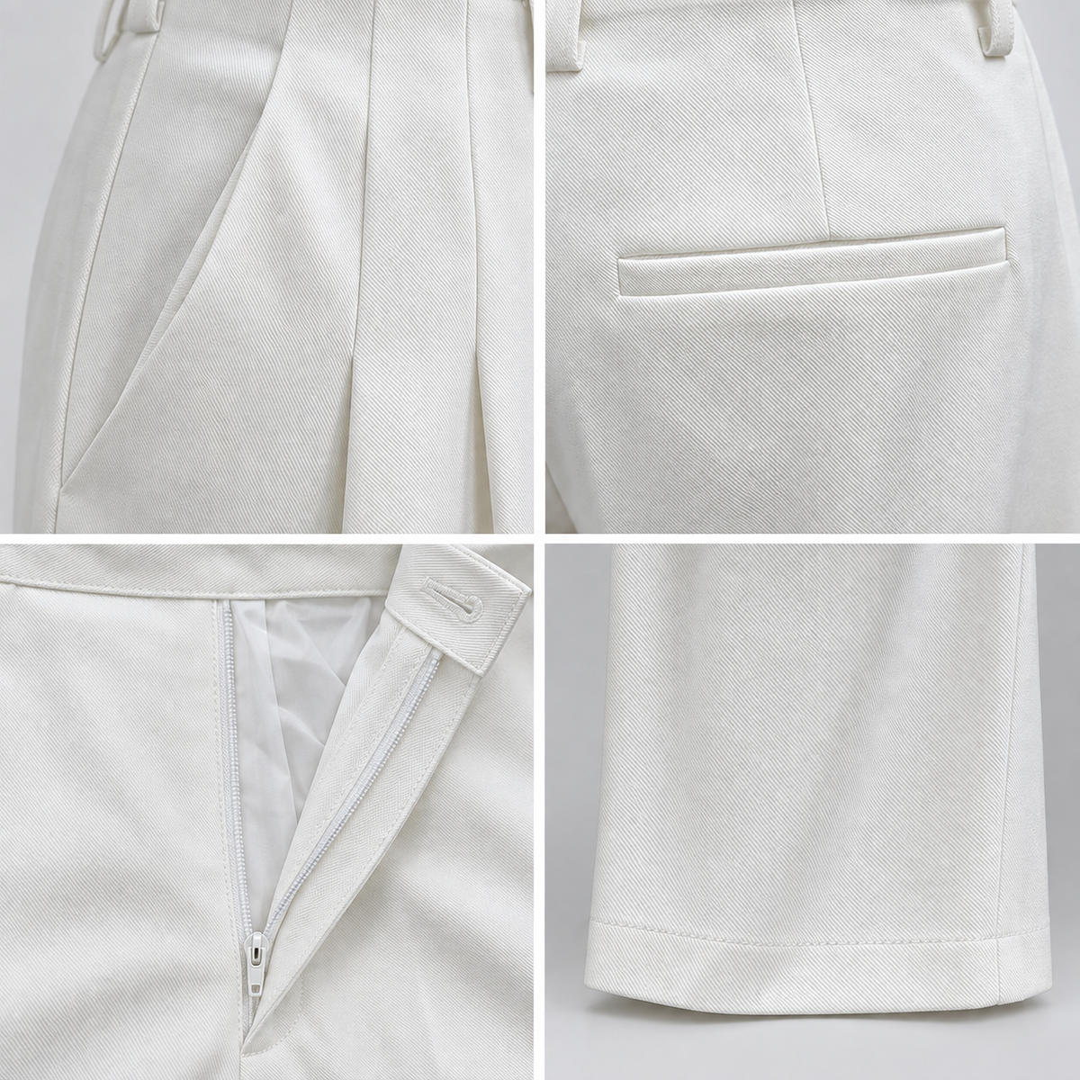 White Button-Tab Pleated Wide-Leg Trousers — 4
