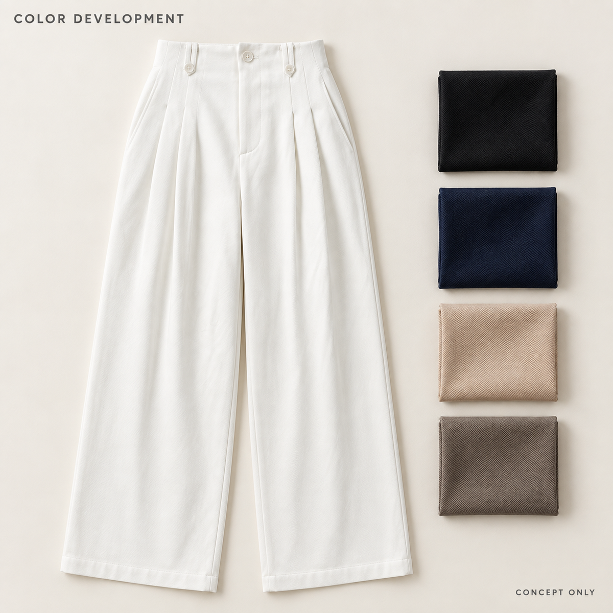 White Button-Tab Pleated Wide-Leg Trousers — 5