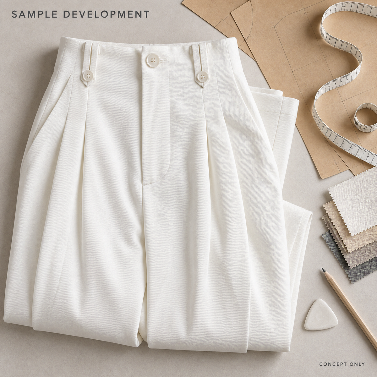 White Button-Tab Pleated Wide-Leg Trousers — 6