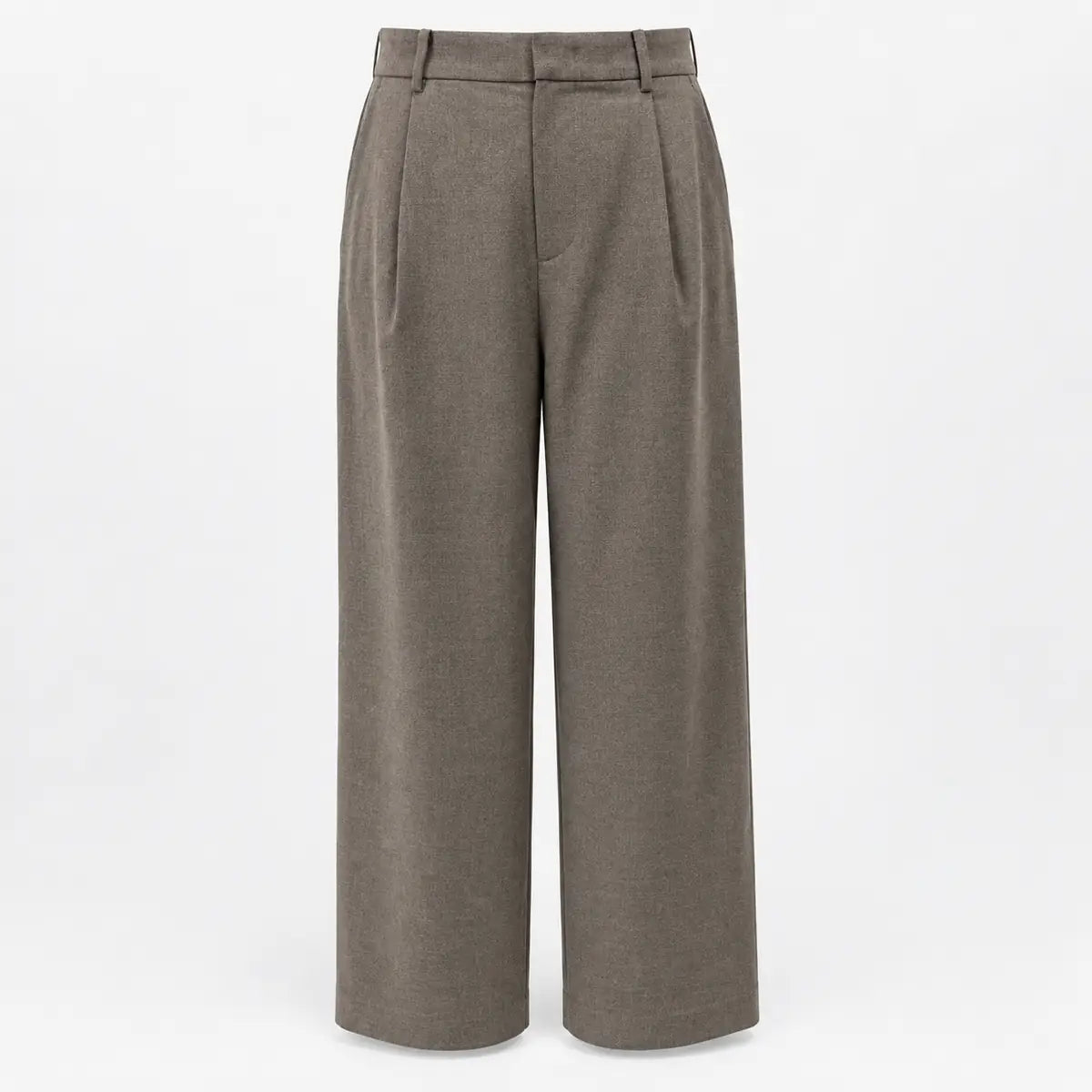 Taupe Single-Pleat Wide-Leg Tailored Trousers