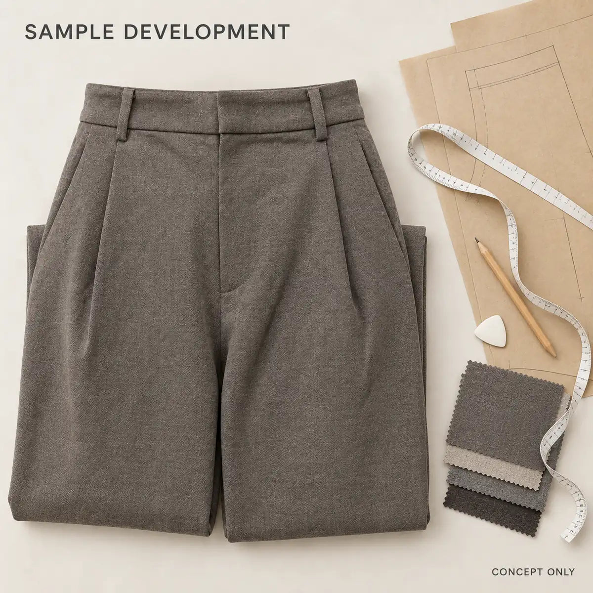 Taupe Single-Pleat Wide-Leg Tailored Trousers — 6