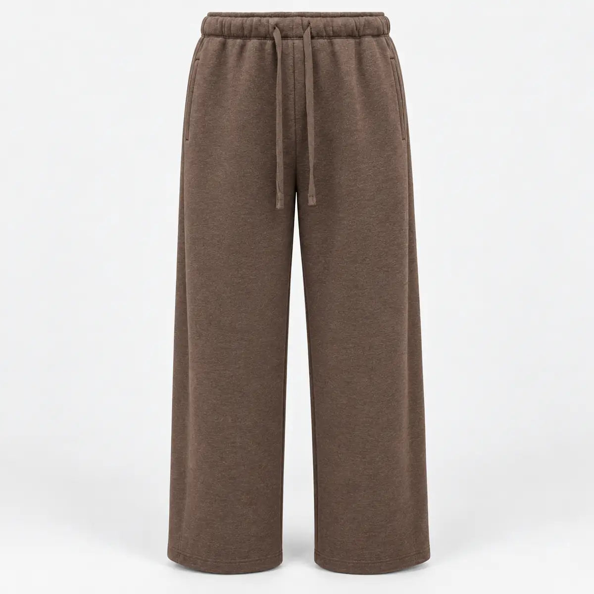 Cocoa-Brown Drawstring Wide-Leg Knit Pants