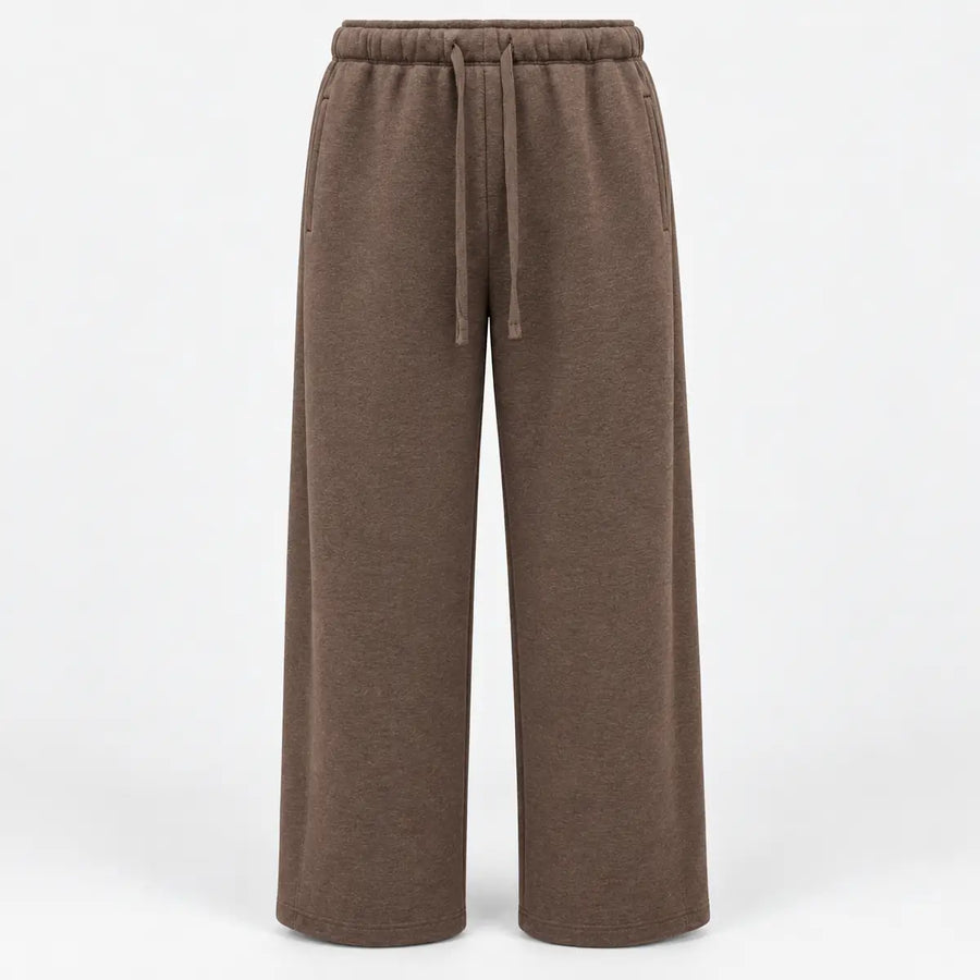 Cocoa-Brown Drawstring Wide-Leg Knit Pants