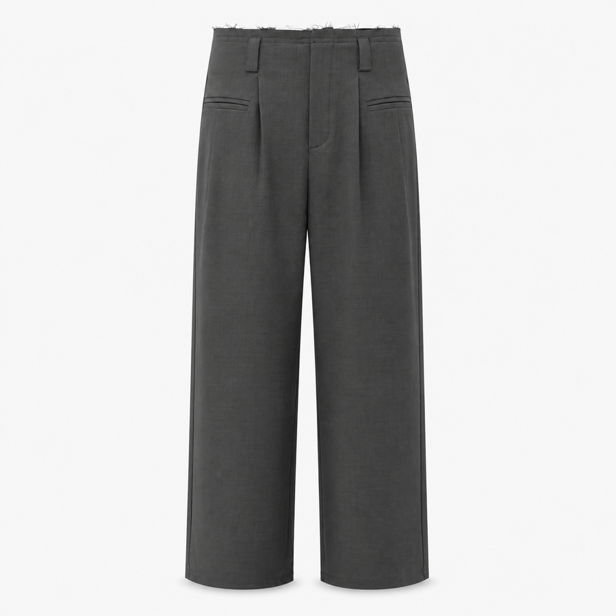 Raw-Edge Wide-Leg Tailored Trousers