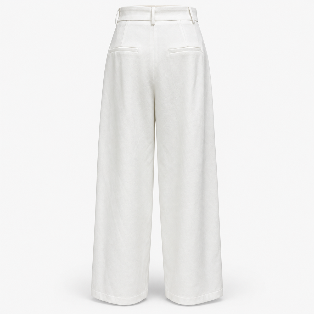 White Button-Tab Pleated Wide-Leg Trousers — 1