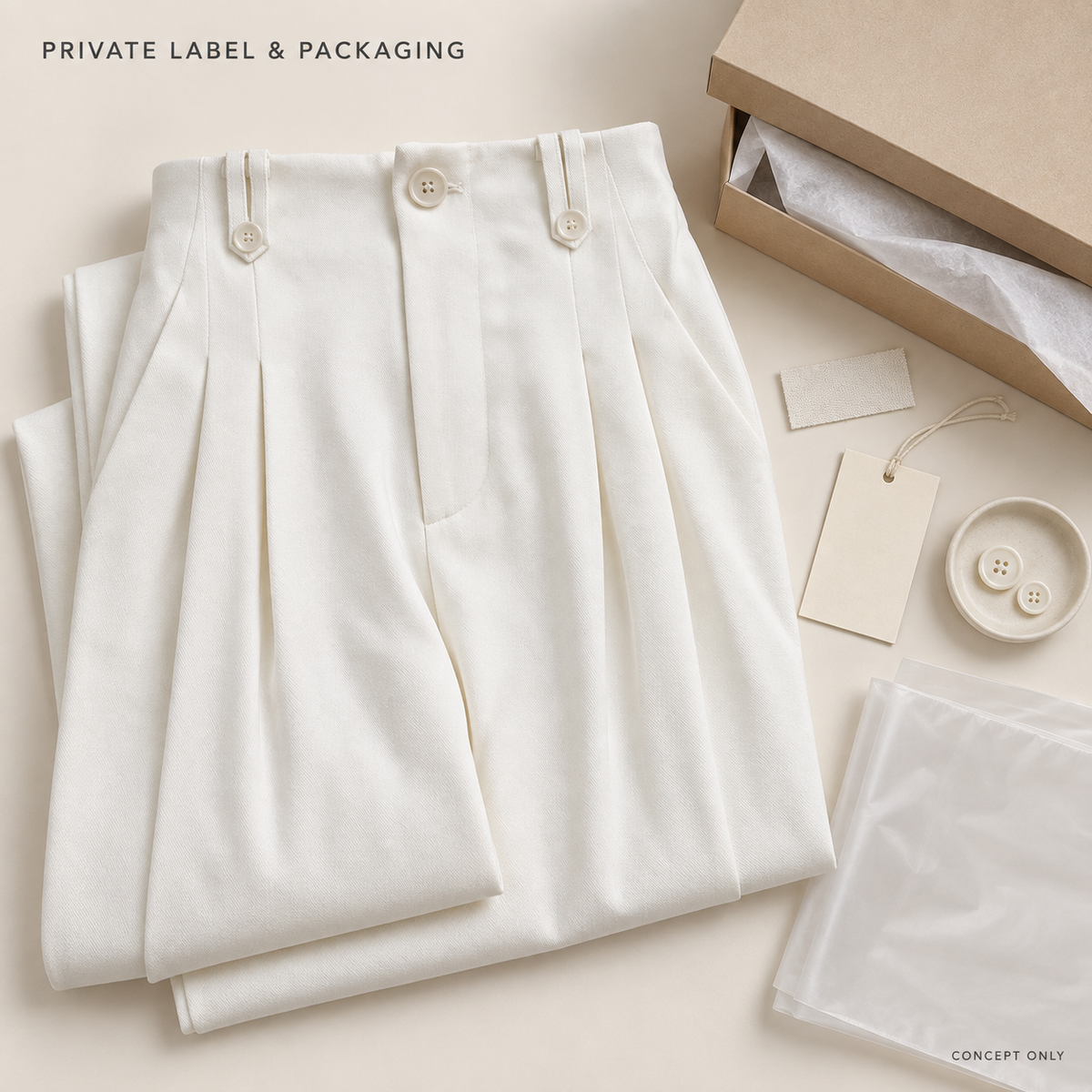 White Button-Tab Pleated Wide-Leg Trousers — 7